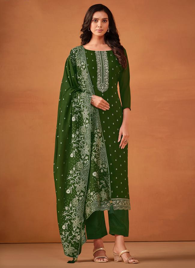 Georgette Green Festival Wear Embroidery Work Salwar Suit